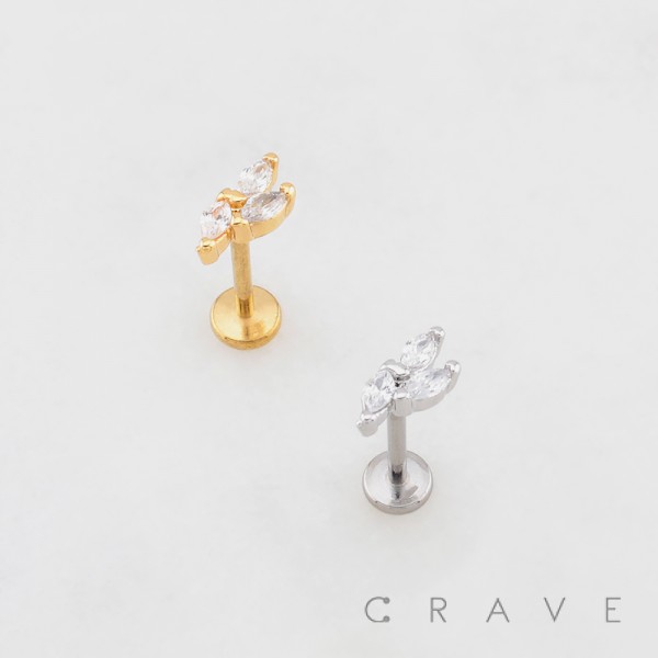 MULTI CZ MARQUISE BUTTERFLY THREADLESS (PUSH IN) 316L SURGICAL STEEL LABRET SET